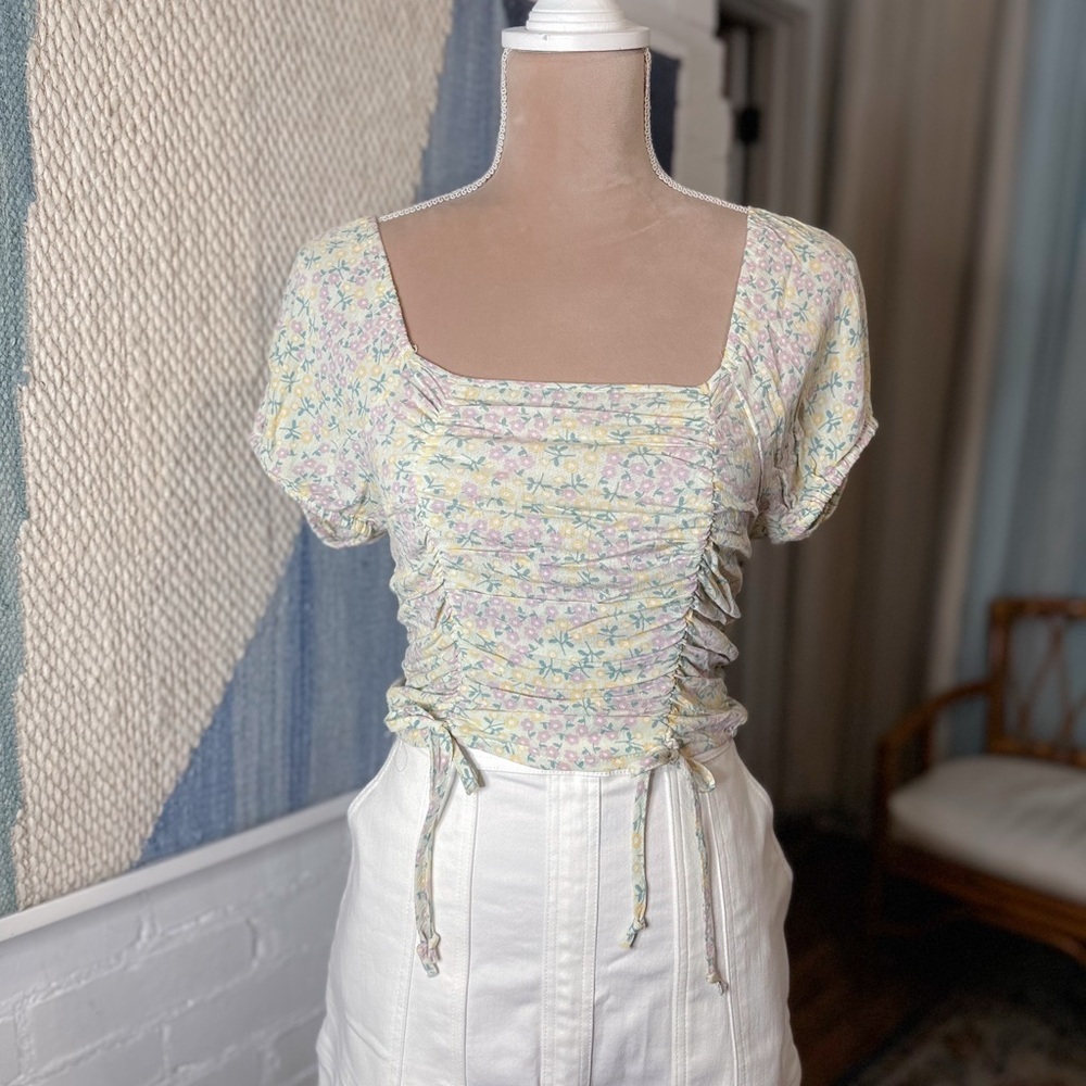 Liberty Love Green and Purple Puff Sleeve Crop Top